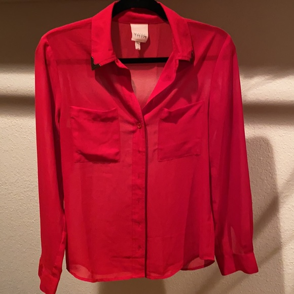 Red Sheer Western Collar Button Down Blouse Size S - Picture 1 of 8